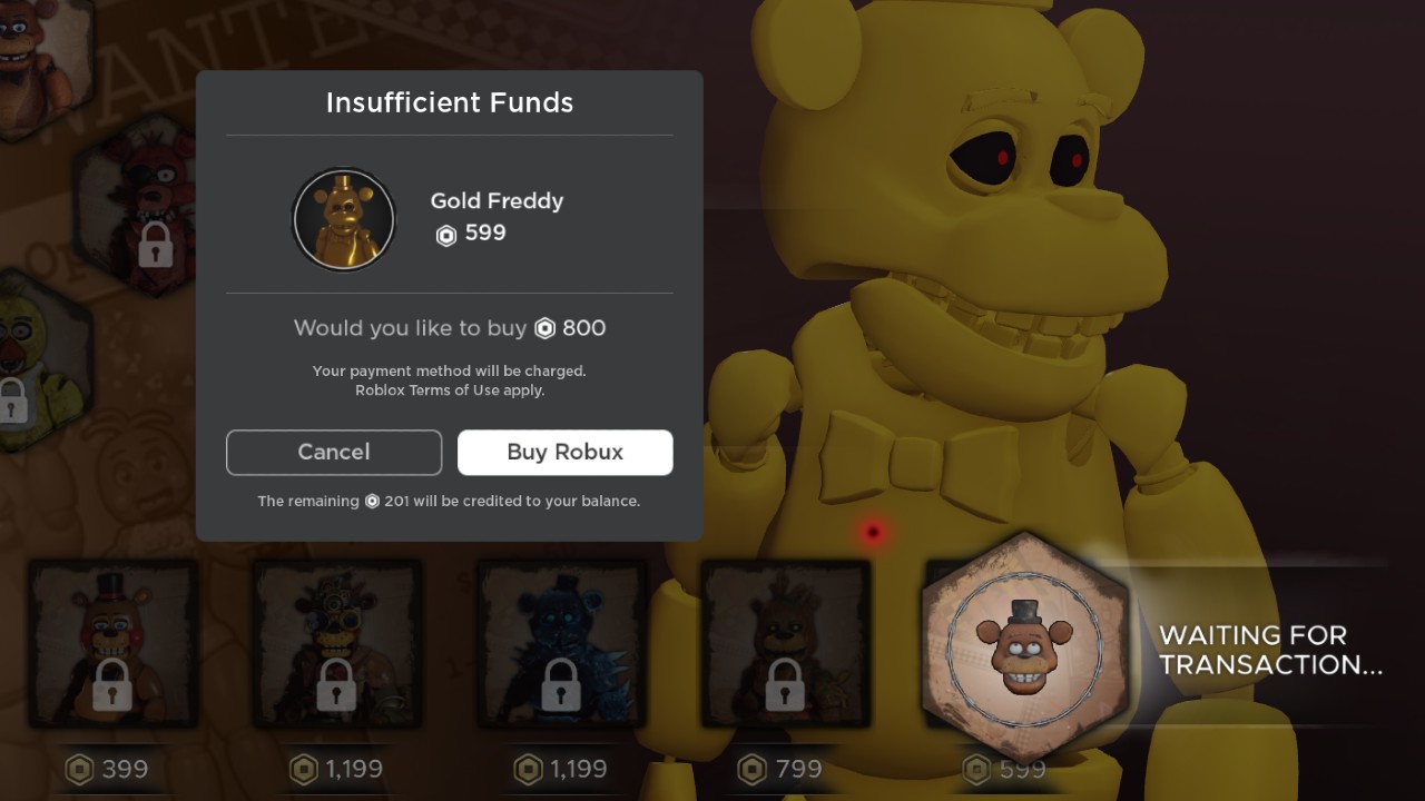 Official Five Nights at Freddy's Roblox Experience Taken Down Two Hours After Release Gold-Freddy-Purchase-Five-Nights-at-Freddys-Survival-Crew