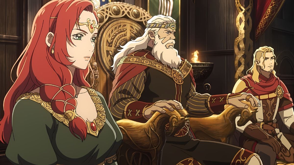 'Lord of the Rings' Anime Shares New Info at Anime Expo Lord-of-the-Rings-War-of-Rohirrim-official-screencap-of-the-main-cast-sitting-together-in-a-large-throne-room